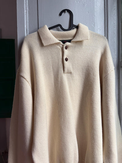 Abercrombie & Fitch Pure New Wool Jumper, Vintage Men's Knit Sweater, Cream Quarter Button Sweater, Old Money Wool Pullover, Size L