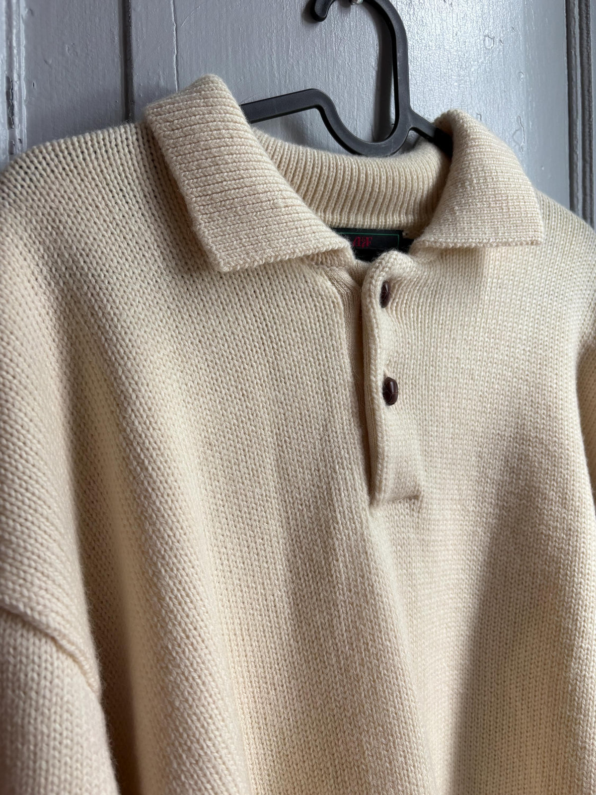 Abercrombie & Fitch Pure New Wool Jumper, Vintage Men's Knit Sweater, Cream Quarter Button Sweater, Old Money Wool Pullover, Size L