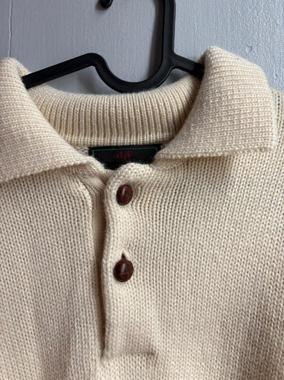 Abercrombie & Fitch Pure New Wool Jumper, Vintage Men's Knit Sweater, Cream Quarter Button Sweater, Old Money Wool Pullover, Size L