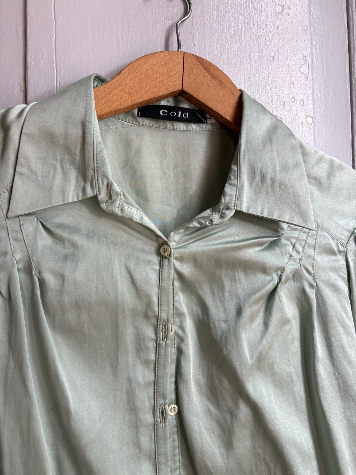 Silk Blend Mint Blouse, Sage Green Shirt, Y2K Minimalist Top, Vintage Silk Button Up, Made in Spain, Soft Satin Blouse