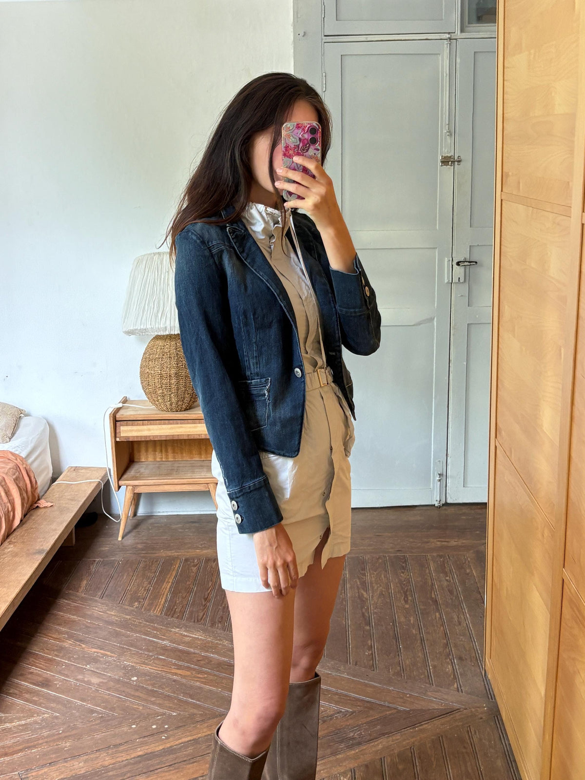 Escada Sport Denim Blazer, Made in Italy Jacket, Dark Wash Cotton Blazer, Designer Denim Jacket, Fitted Y2K Blazer, Luxury Vintage