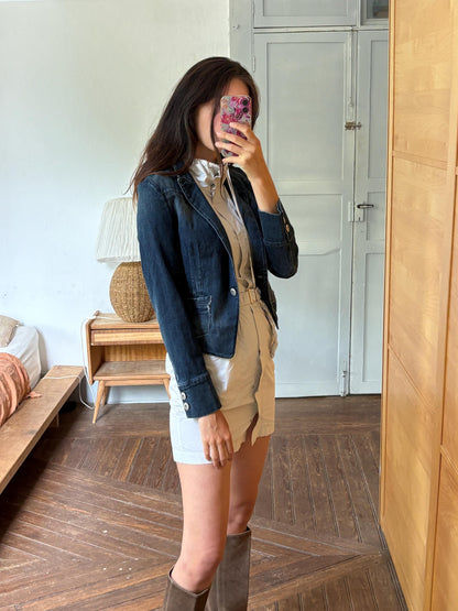 Escada Sport Denim Blazer, Made in Italy Jacket, Dark Wash Cotton Blazer, Designer Denim Jacket, Fitted Y2K Blazer, Luxury Vintage