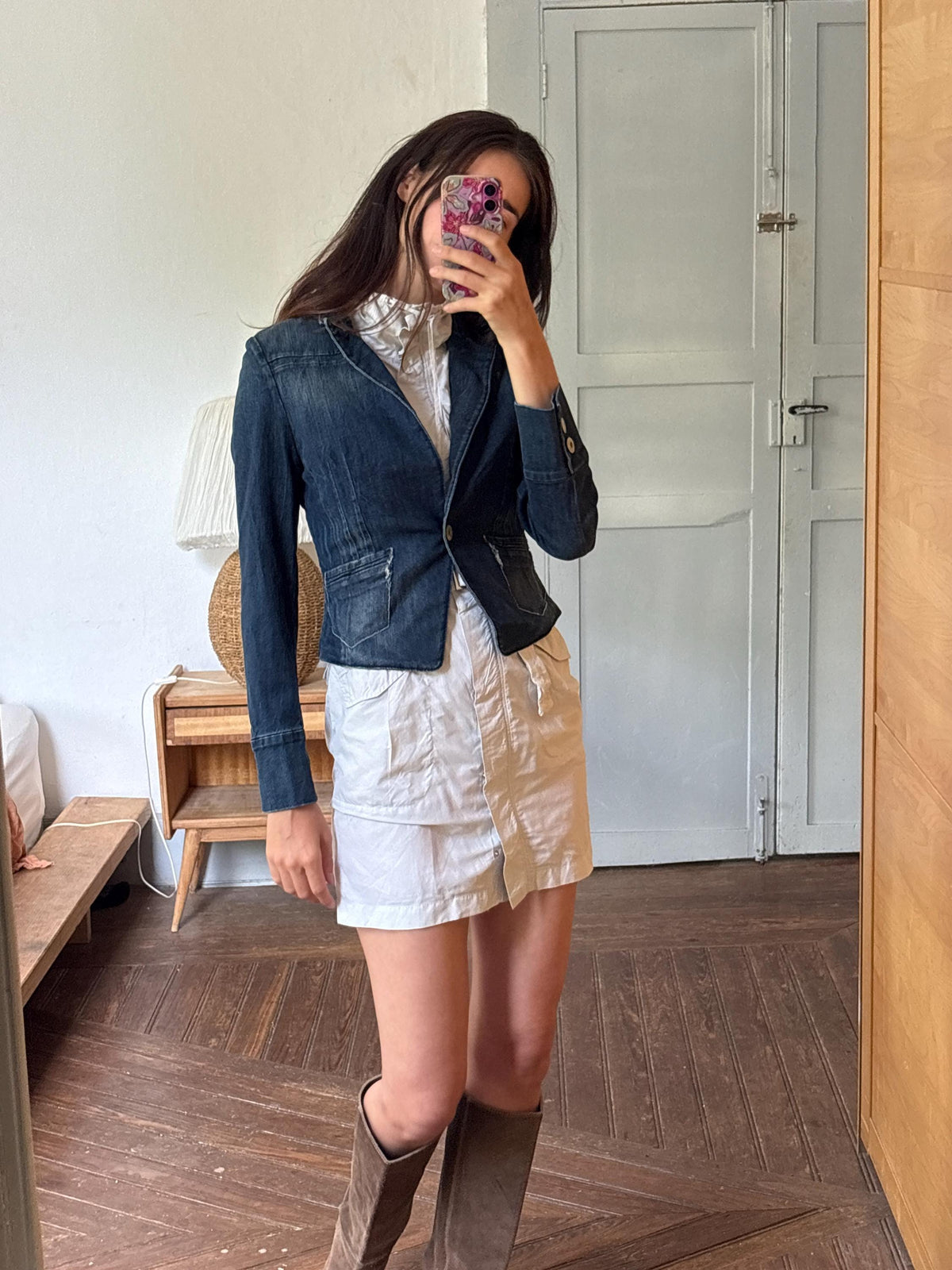 Escada Sport Denim Blazer, Made in Italy Jacket, Dark Wash Cotton Blazer, Designer Denim Jacket, Fitted Y2K Blazer, Luxury Vintage