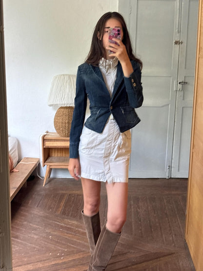 Escada Sport Denim Blazer, Made in Italy Jacket, Dark Wash Cotton Blazer, Designer Denim Jacket, Fitted Y2K Blazer, Luxury Vintage