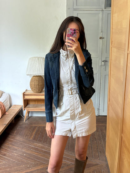 Escada Sport Denim Blazer, Made in Italy Jacket, Dark Wash Cotton Blazer, Designer Denim Jacket, Fitted Y2K Blazer, Luxury Vintage