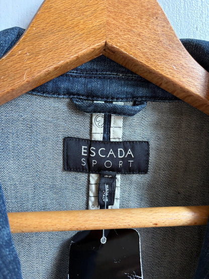 Escada Sport Denim Blazer, Made in Italy Jacket, Dark Wash Cotton Blazer, Designer Denim Jacket, Fitted Y2K Blazer, Luxury Vintage