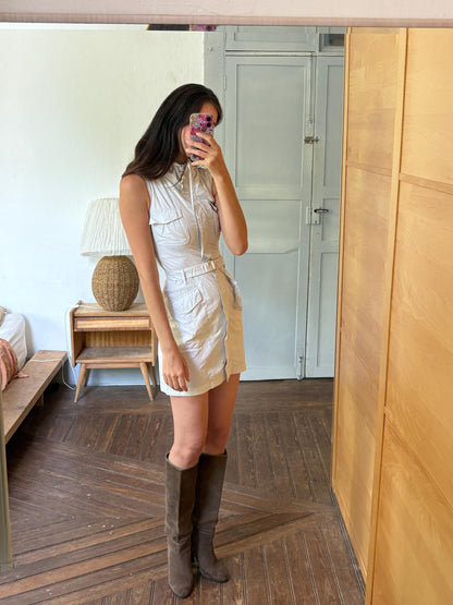 Weekend Max Mara Safari Dress, Utility Shirt Dress, Designer Cotton Dress, Beige Mini Dress, Italian Luxury, Old Money Y2K, Belted Dress