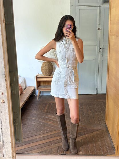 Weekend Max Mara Safari Dress, Utility Shirt Dress, Designer Cotton Dress, Beige Mini Dress, Italian Luxury, Old Money Y2K, Belted Dress