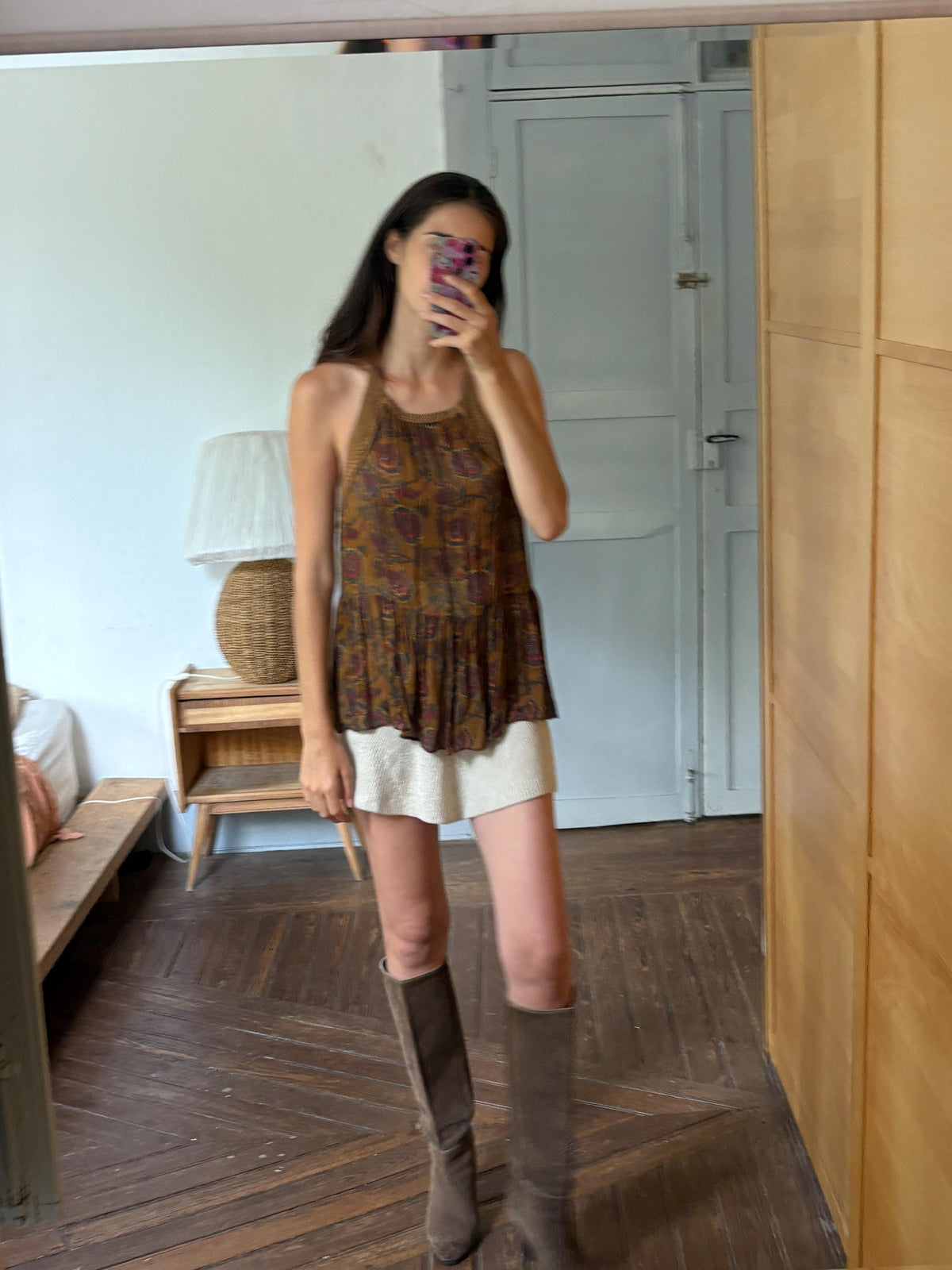 Boho Halter Top, Festival Summer Top, Open Back Bohemian Blouse, Crochet Neck Top, Earth Tone Paisley Top, Y2K Hippie Festival Clothing