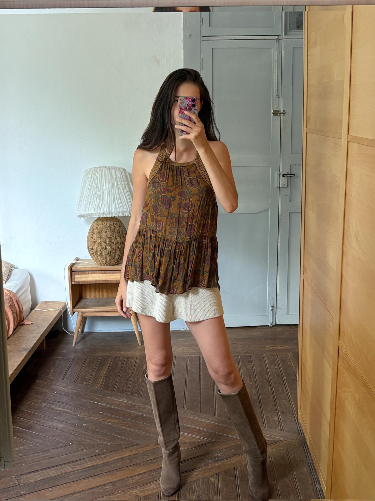 Boho Halter Top, Festival Summer Top, Open Back Bohemian Blouse, Crochet Neck Top, Earth Tone Paisley Top, Y2K Hippie Festival Clothing