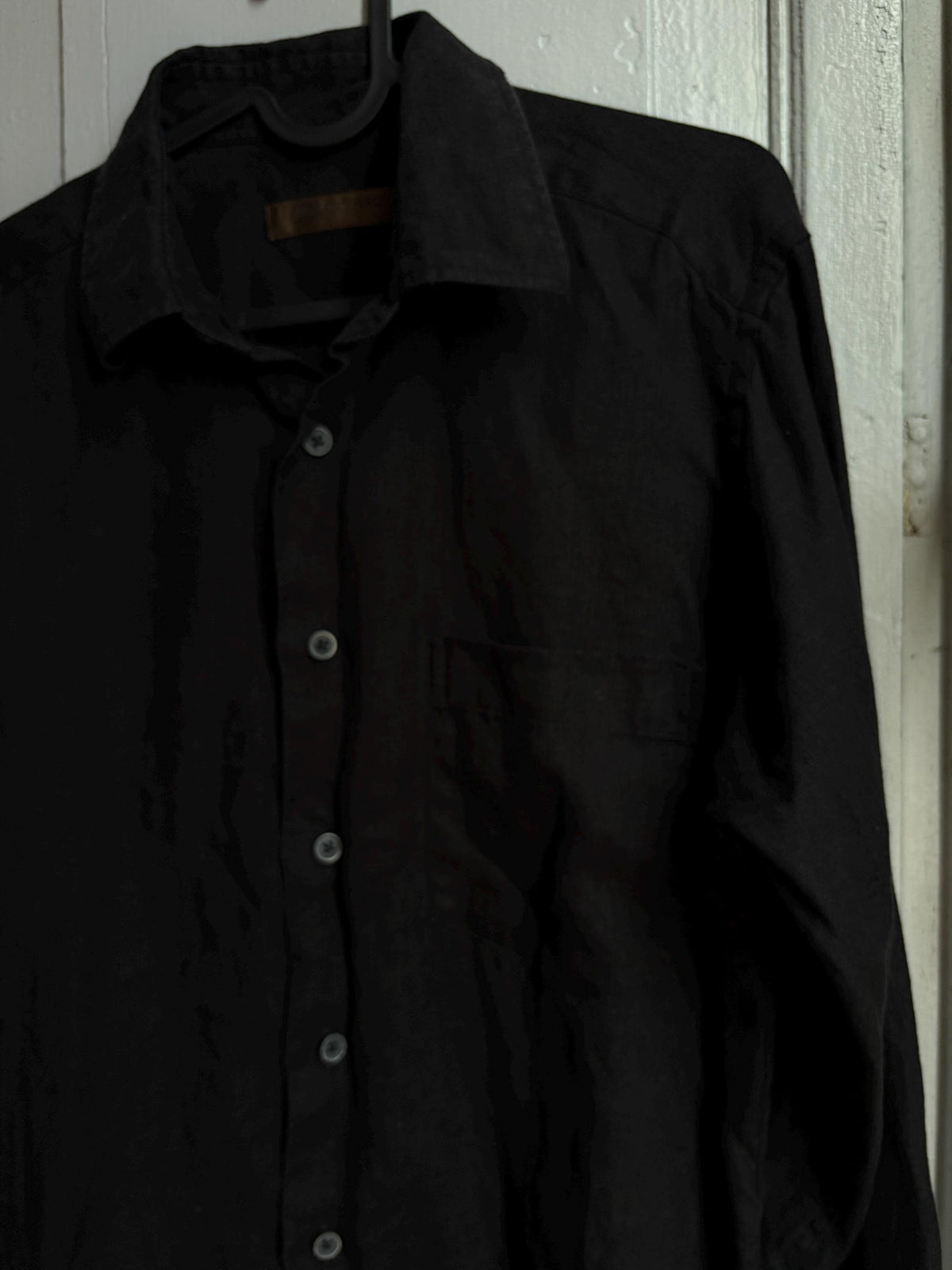 Antonio Miró Black Linen Shirt, Men's 100% Linen Button Down, Minimalist Summer Shirt, Designer Long Sleeve Shirt, Lightweight Black Shirt