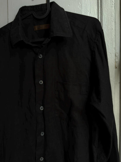 Antonio Miró Black Linen Shirt, Men's 100% Linen Button Down, Minimalist Summer Shirt, Designer Long Sleeve Shirt, Lightweight Black Shirt