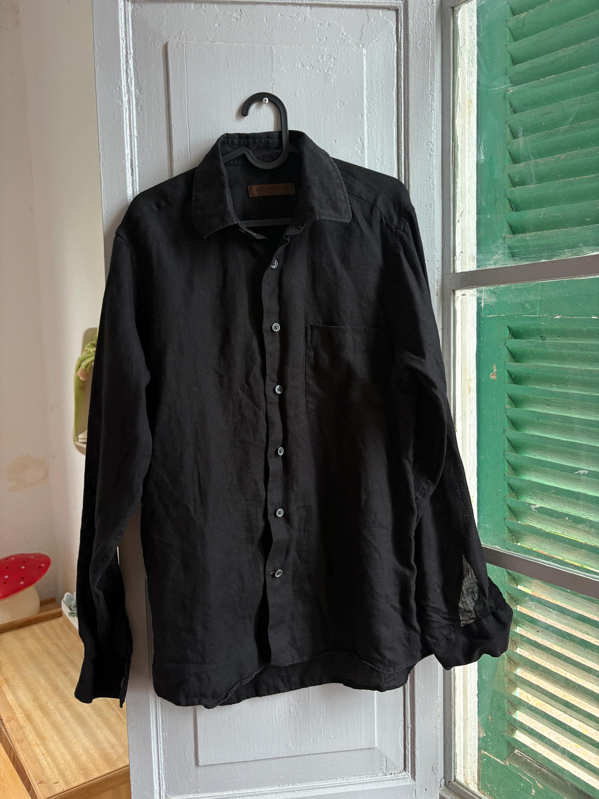 Antonio Miró Black Linen Shirt, Men's 100% Linen Button Down, Minimalist Summer Shirt, Designer Long Sleeve Shirt, Lightweight Black Shirt