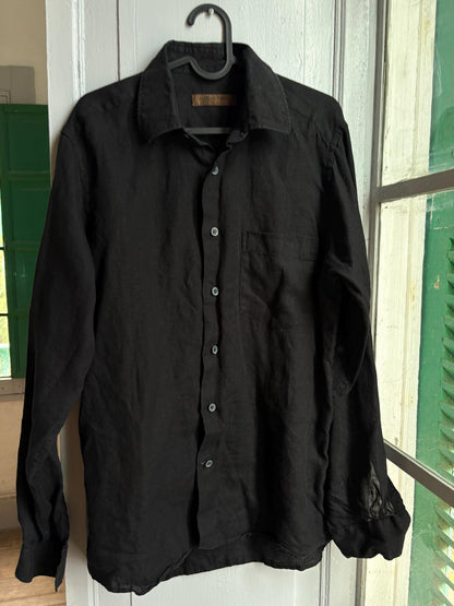 Antonio Miró Black Linen Shirt, Men's 100% Linen Button Down, Minimalist Summer Shirt, Designer Long Sleeve Shirt, Lightweight Black Shirt