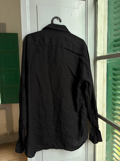 Antonio Miró Black Linen Shirt, Men's 100% Linen Button Down, Minimalist Summer Shirt, Designer Long Sleeve Shirt, Lightweight Black Shirt