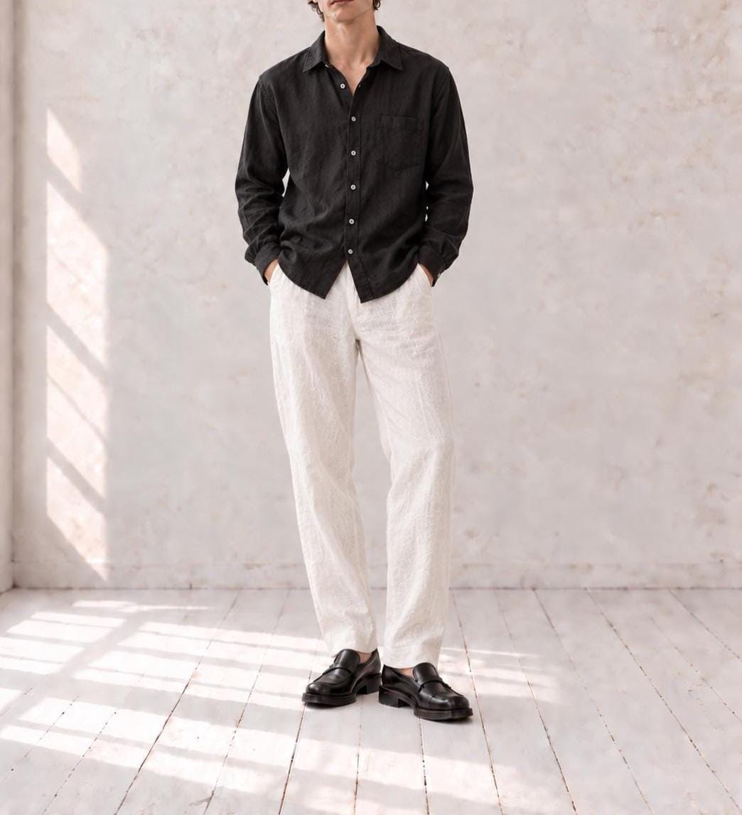 Antonio Miró Black Linen Shirt, Men's 100% Linen Button Down, Minimalist Summer Shirt, Designer Long Sleeve Shirt, Lightweight Black Shirt