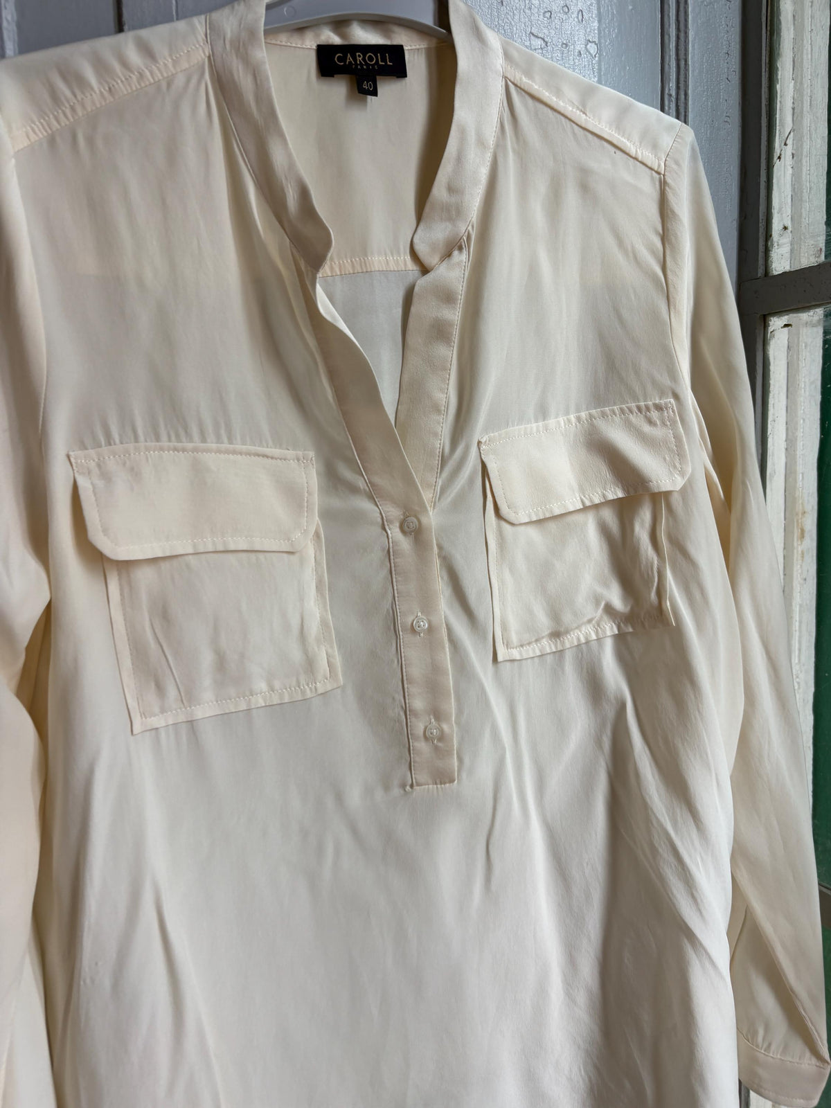 Caroll Paris 100% Silk Blouse, Luxury Ivory Silk Shirt, French Designer Top, Minimalist Office Blouse, Women's Silk Button Shirt
