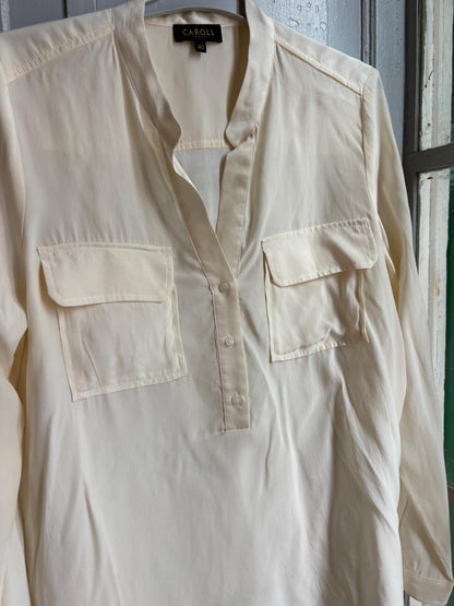 Caroll Paris 100% Silk Blouse, Luxury Ivory Silk Shirt, French Designer Top, Minimalist Office Blouse, Women's Silk Button Shirt