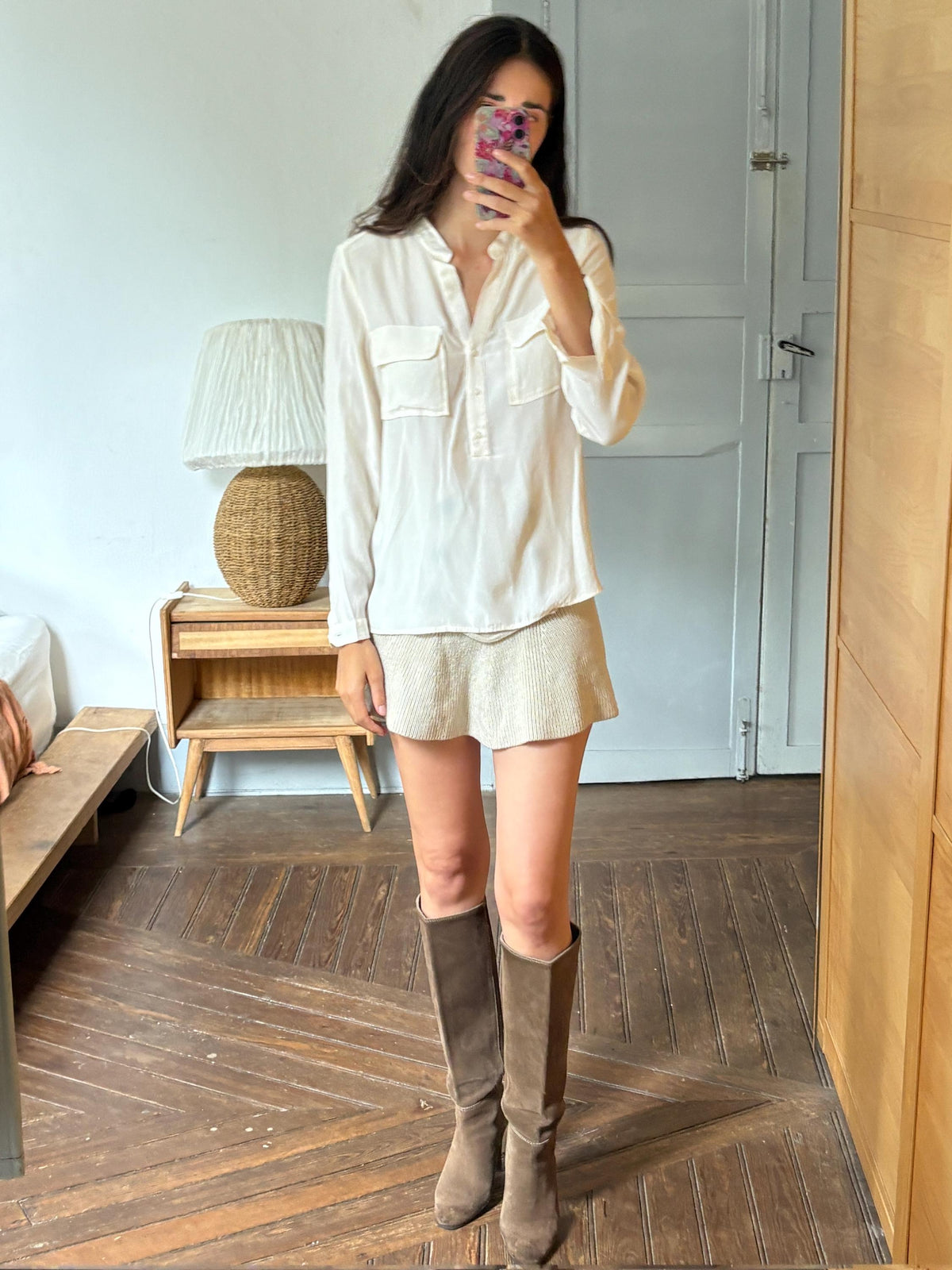 Caroll Paris 100% Silk Blouse, Luxury Ivory Silk Shirt, French Designer Top, Minimalist Office Blouse, Women's Silk Button Shirt