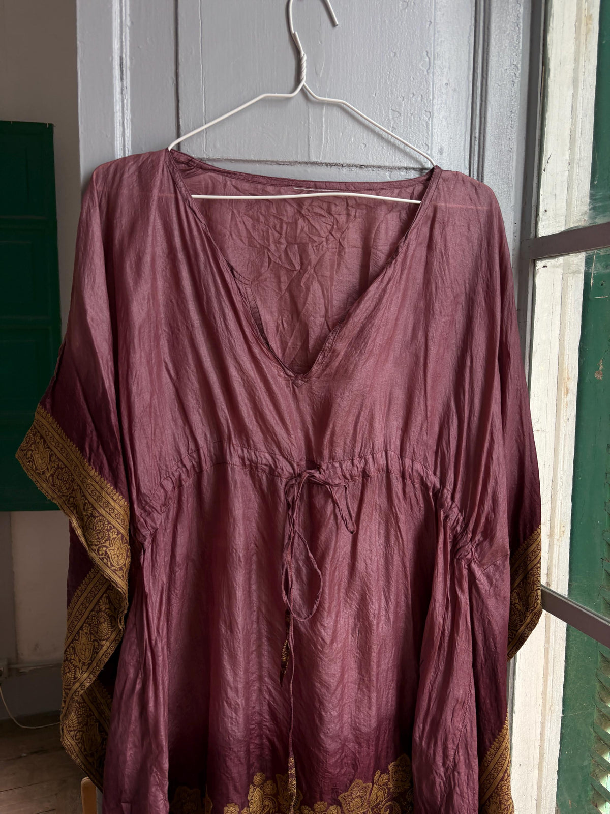 Silk Boho Tunic, Burgundy Silk Kaftan Top, Bohemian Festival Blouse, Oversized Silk Tunic, Luxe Resort Cover Up, One Size