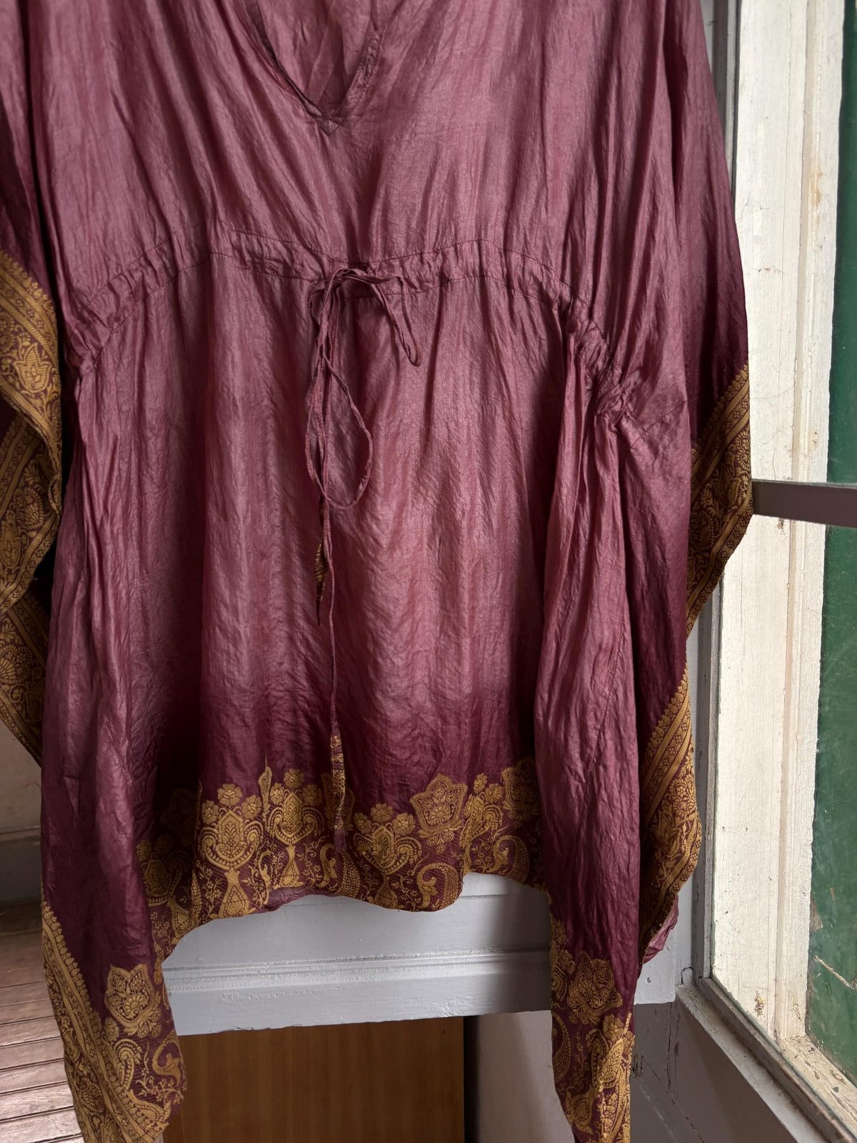 Silk Boho Tunic, Burgundy Silk Kaftan Top, Bohemian Festival Blouse, Oversized Silk Tunic, Luxe Resort Cover Up, One Size