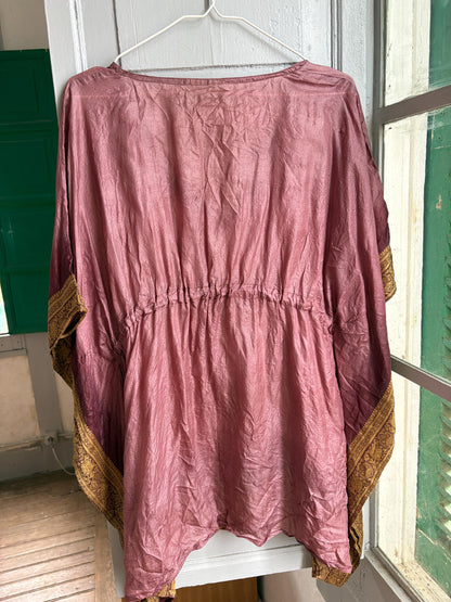 Silk Boho Tunic, Burgundy Silk Kaftan Top, Bohemian Festival Blouse, Oversized Silk Tunic, Luxe Resort Cover Up, One Size