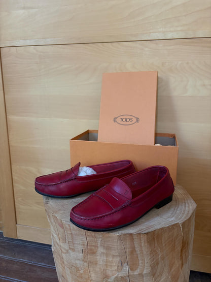 TOD'S Red Leather Loafers | Italian Luxury Penny Loafers | Cherry Red Driving Shoes | Quietly Expensive Energy | EU 36.5