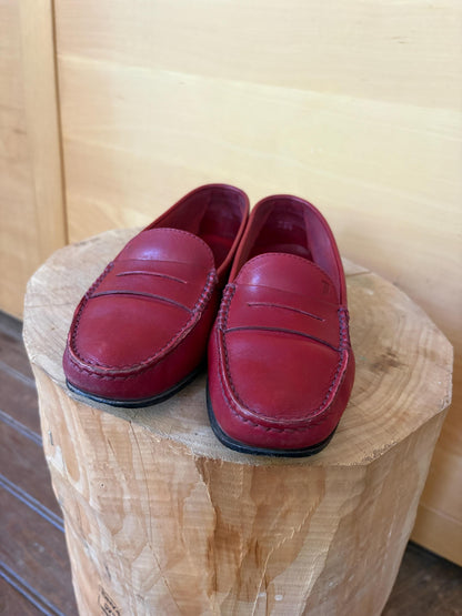 TOD'S Red Leather Loafers | Italian Luxury Penny Loafers | Cherry Red Driving Shoes | Quietly Expensive Energy | EU 36.5