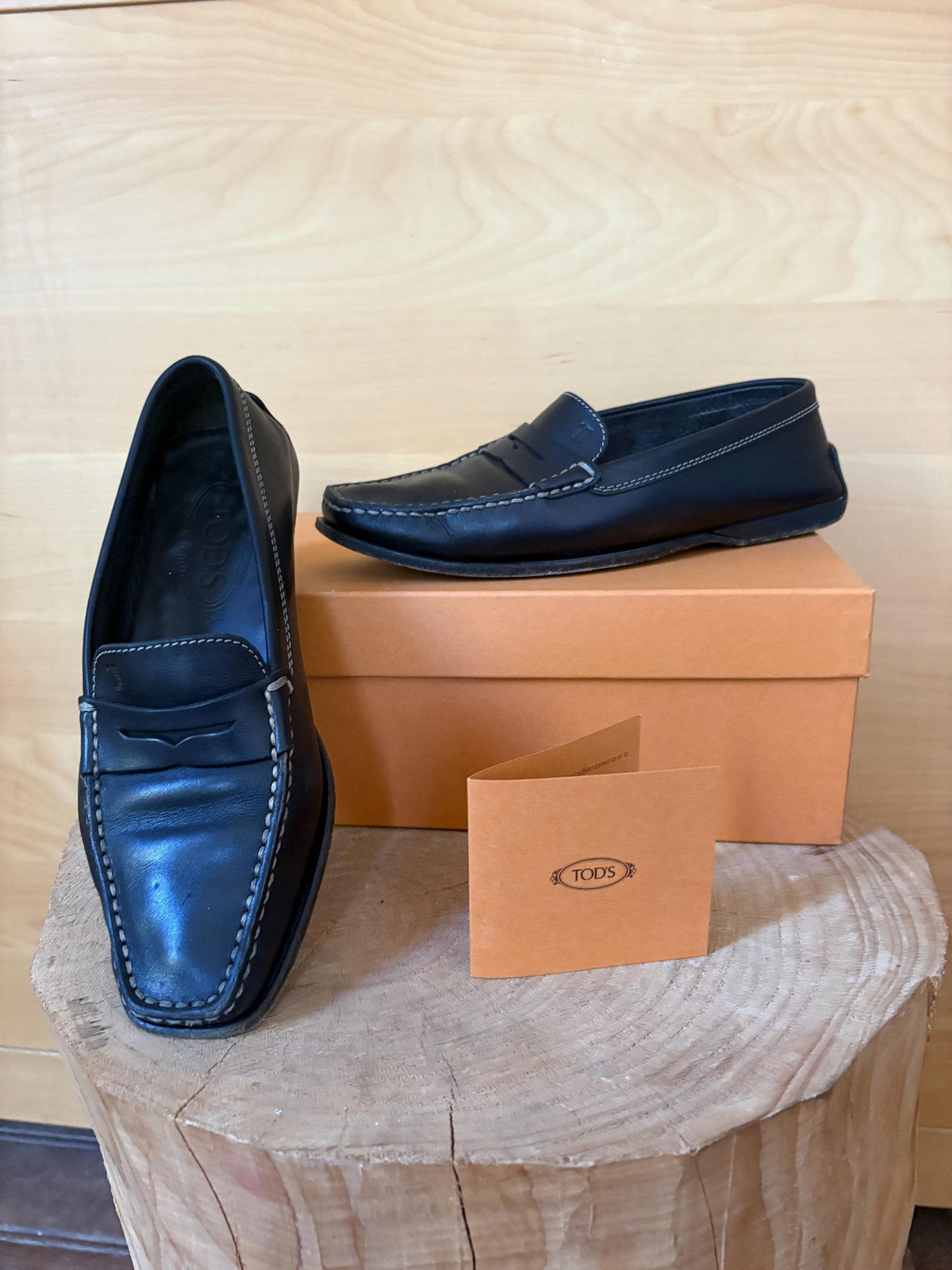 TOD'S Black Leather Penny Loafers | Italian Luxury Shoes | Women's EU 36.5 | Original Box Included