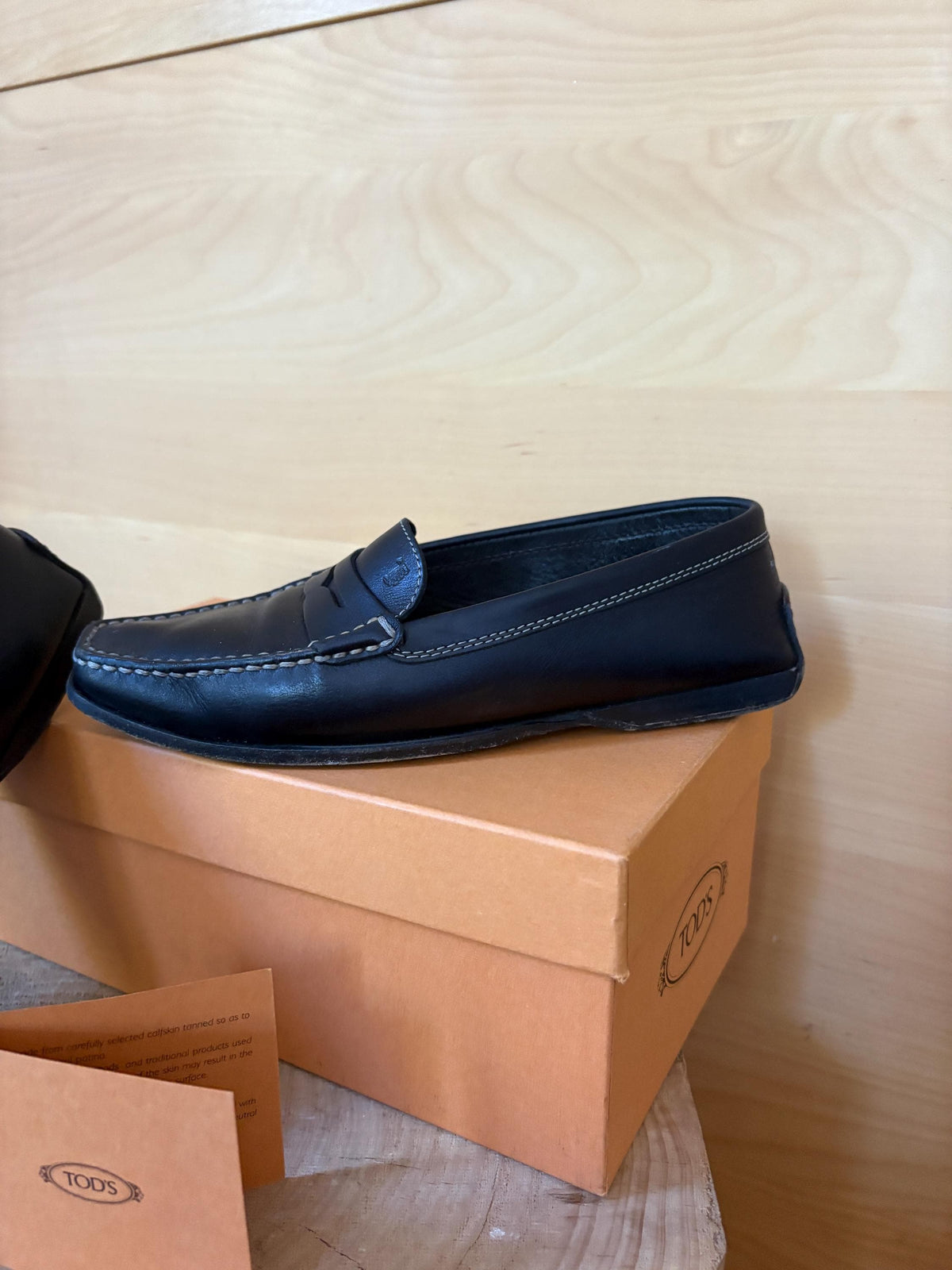 TOD'S Black Leather Penny Loafers | Italian Luxury Shoes | Women's EU 36.5 | Original Box Included