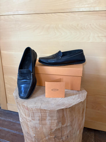 TOD'S Black Leather Penny Loafers | Italian Luxury Shoes | Women's EU 36.5 | Original Box Included