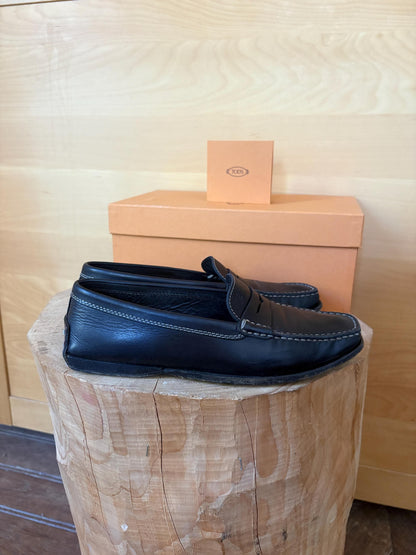 TOD'S Black Leather Penny Loafers | Italian Luxury Shoes | Women's EU 36.5 | Original Box Included