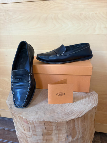 TOD'S Black Leather Penny Loafers | Italian Luxury Shoes | Women's EU 36.5 | Original Box Included