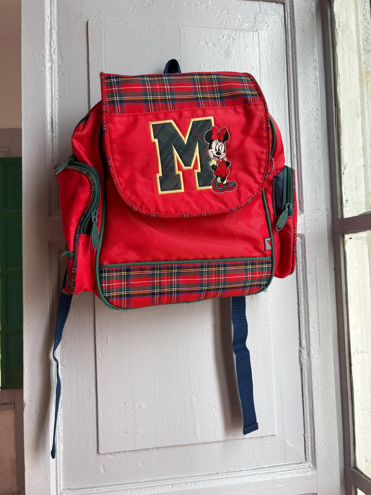Vintage Disney Minnie Mouse Kids Backpack, Tartan School Bag, Red Minnie Backpack, 90s Disney Rucksack, Children's Book Bag