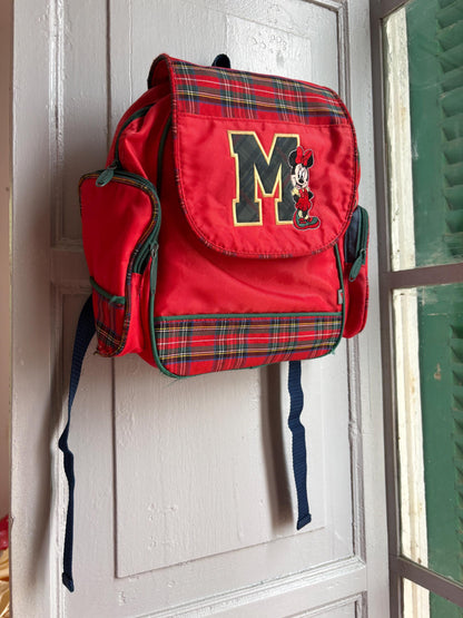 Vintage Disney Minnie Mouse Kids Backpack, Tartan School Bag, Red Minnie Backpack, 90s Disney Rucksack, Children's Book Bag