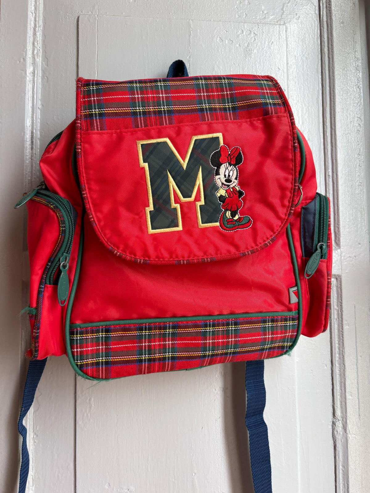 Vintage Disney Minnie Mouse Kids Backpack, Tartan School Bag, Red Minnie Backpack, 90s Disney Rucksack, Children's Book Bag