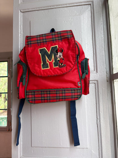 Vintage Disney Minnie Mouse Kids Backpack, Tartan School Bag, Red Minnie Backpack, 90s Disney Rucksack, Children's Book Bag
