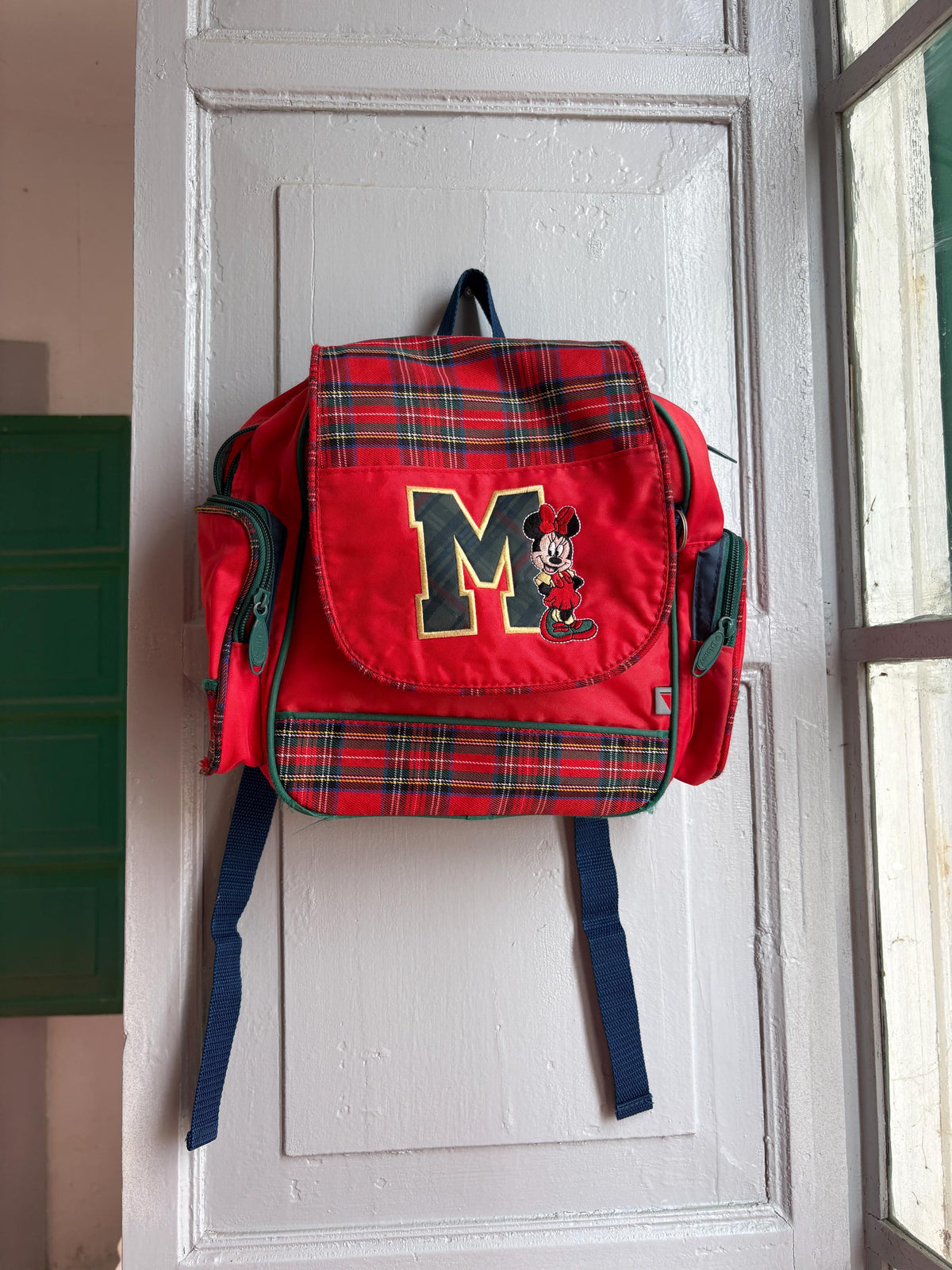 Vintage Disney Minnie Mouse Kids Backpack, Tartan School Bag, Red Minnie Backpack, 90s Disney Rucksack, Children's Book Bag