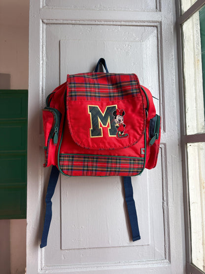 Vintage Disney Minnie Mouse Kids Backpack, Tartan School Bag, Red Minnie Backpack, 90s Disney Rucksack, Children's Book Bag