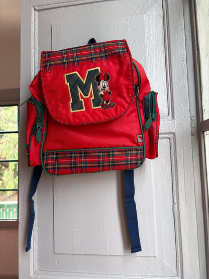 Vintage Disney Minnie Mouse Kids Backpack, Tartan School Bag, Red Minnie Backpack, 90s Disney Rucksack, Children's Book Bag