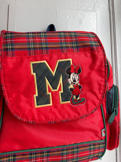 Vintage Disney Minnie Mouse Kids Backpack, Tartan School Bag, Red Minnie Backpack, 90s Disney Rucksack, Children's Book Bag