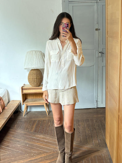 Caroll Paris 100% Silk Blouse, Luxury Ivory Silk Shirt, French Designer Top, Minimalist Office Blouse, Women's Silk Button Shirt