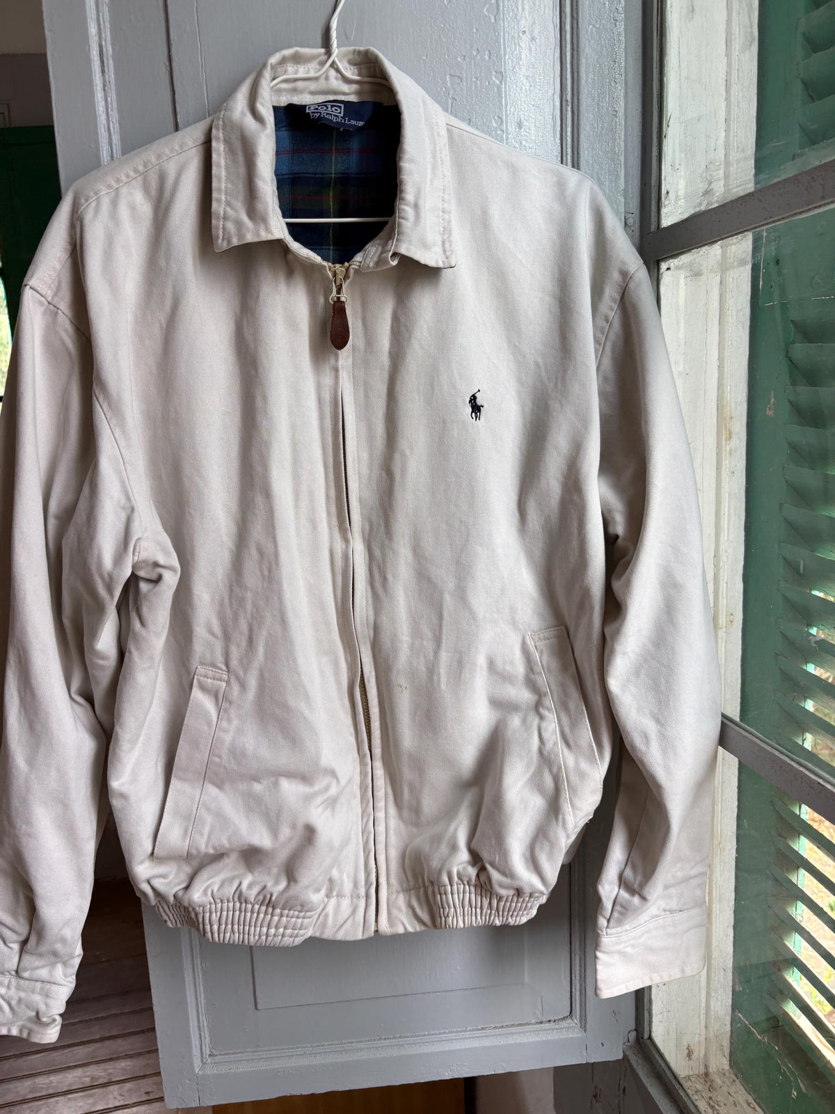 Vintage Polo Ralph Lauren Jacket, Beige Harrington Jacket, Plaid Lined Cotton Jacket, Men's Classic Zip Jacket, Preppy Old Money Coat