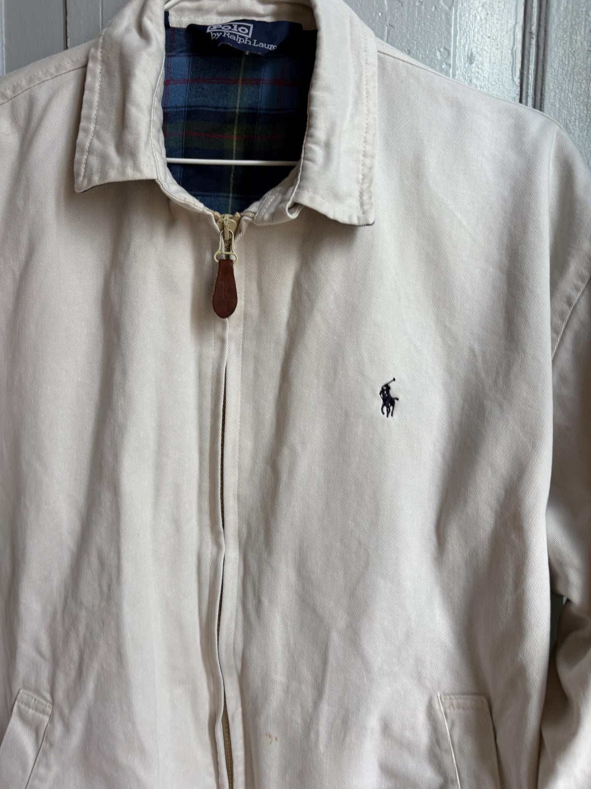 Vintage Polo Ralph Lauren Jacket, Beige Harrington Jacket, Plaid Lined Cotton Jacket, Men's Classic Zip Jacket, Preppy Old Money Coat