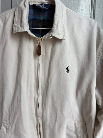 Vintage Polo Ralph Lauren Jacket, Beige Harrington Jacket, Plaid Lined Cotton Jacket, Men's Classic Zip Jacket, Preppy Old Money Coat