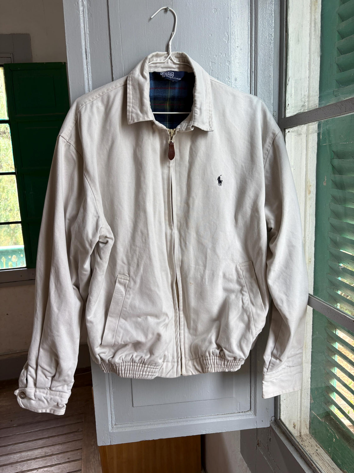 Vintage Polo Ralph Lauren Jacket, Beige Harrington Jacket, Plaid Lined Cotton Jacket, Men's Classic Zip Jacket, Preppy Old Money Coat