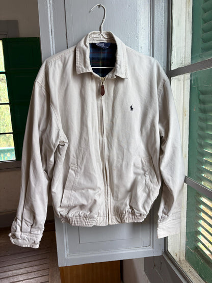 Vintage Polo Ralph Lauren Jacket, Beige Harrington Jacket, Plaid Lined Cotton Jacket, Men's Classic Zip Jacket, Preppy Old Money Coat