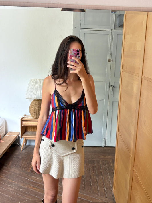 Colorful Striped Lace Cami Top, Y2K Babydoll Tank, Women's Festival Cami, Boho Summer Top, Cottagecore Lace Cami