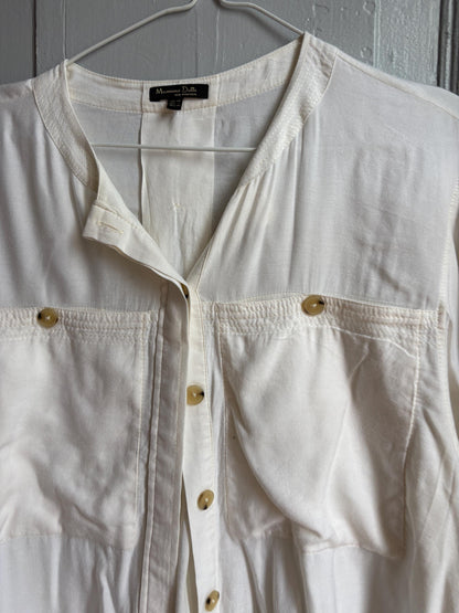 Massimo Dutti White Button Up Shirt, Minimalist Cotton Blouse, Women's White Shirt, Office Shirt,  Luxury Top, Capsule Wardrobe