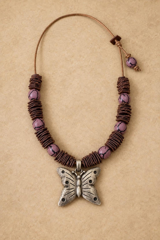 Y2K Butterfly Pendant Necklace, Boho Cord Necklace, Vintage Butterfly Jewelry, Festival Necklace, Indie Fairy Grunge Accessory
